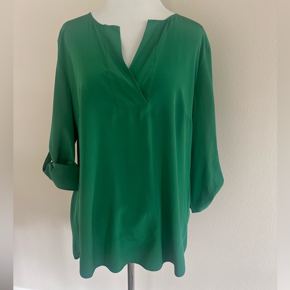 Akris Punto Green Mandarin Collar 3/4 Sleeve Blouse